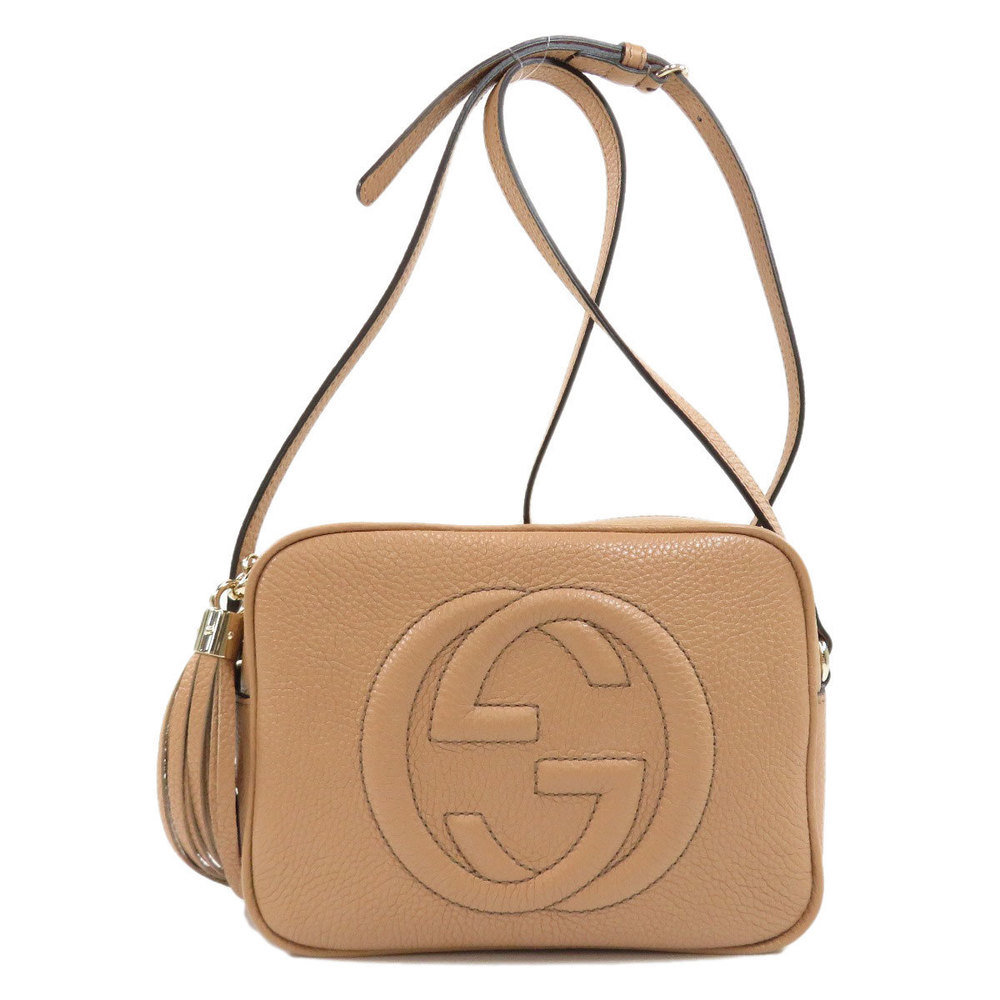 Gucci Soho Interlocking Shoulder Bag Calf Leather Beige